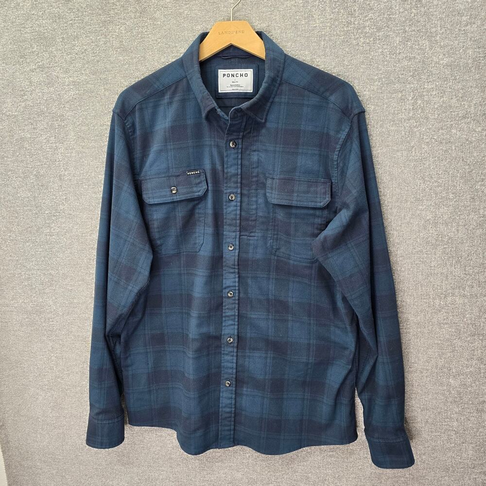 PONCHO ORIGINAL FLANNEL BUTTON DOWN SHIRT, SIZE L SLIM FIT
